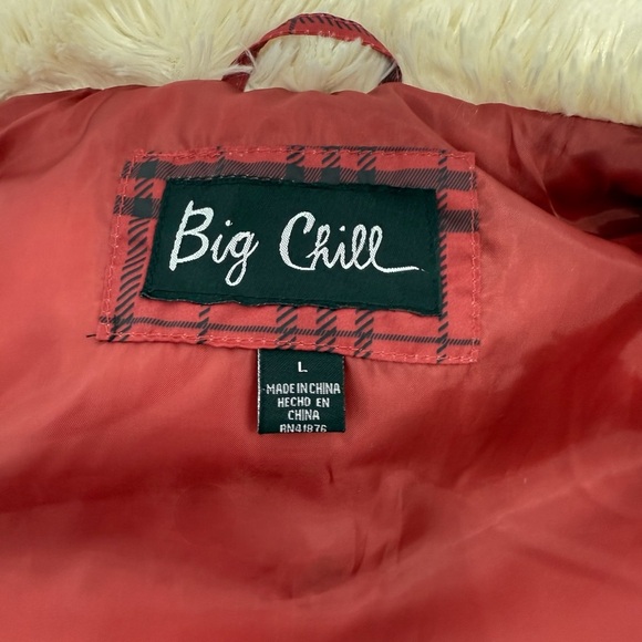 Big Chill Red Plaid Puffer Vest Faux Fur Lined Women’s Size Large - Picture 2 of 7